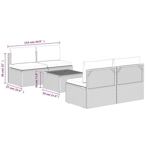 5-Piece Garden Lounge Set with Cushions Grey Poly Rattan Wicker Outdoor Patio Furniture - Image 8