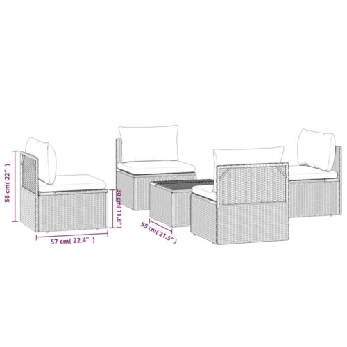 5-Piece Garden Lounge Set with Cushions Grey Poly Rattan Wicker Outdoor Patio Furniture - Image 9