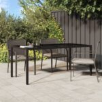 Garden Table Brown 190x90x75cm Tempered Glass Poly Rattan