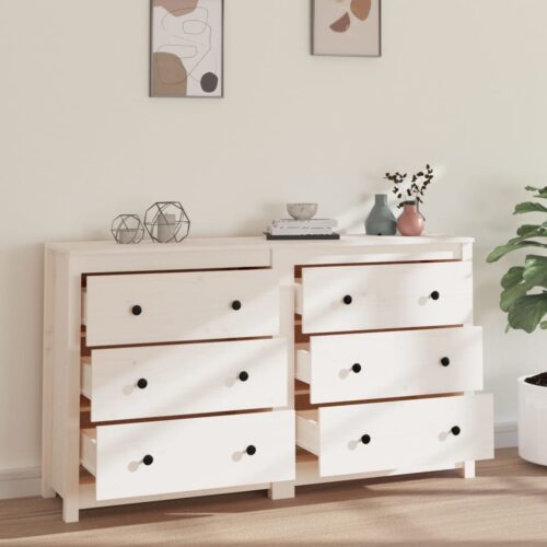 Sideboard White 140x35x80cm Solid Wood Pine - Image 3