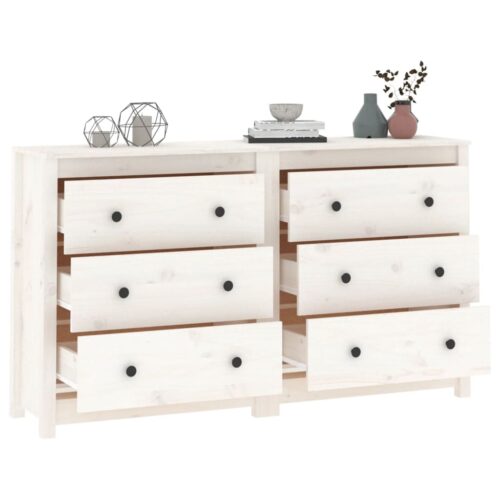 Sideboard White 140x35x80cm Solid Wood Pine - Image 4