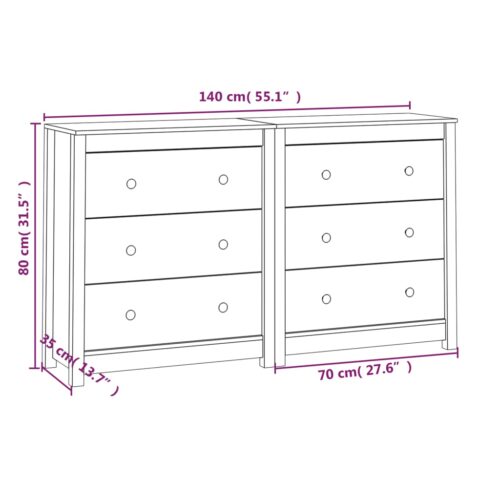 Sideboard White 140x35x80cm Solid Wood Pine - Image 7