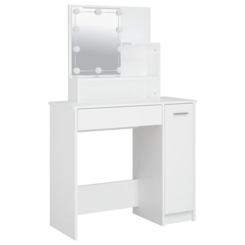 Dressing Table Set with LED White Engineered Wood - Image 8