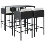 5-Piece Garden Bar Set with Cushions Black Poly Rattan Wicker Outdoor Patio Furniture
