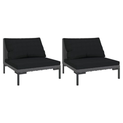 Garden Sofas 2pcs with Cushions Half Round Poly Rattan - Image 2