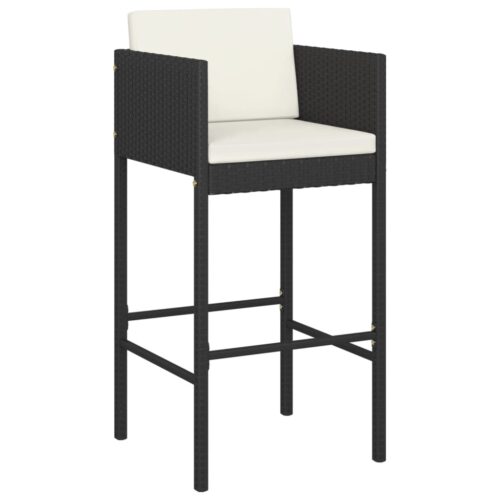 5-Piece Garden Bar Set with Cushions Black Poly Rattan Wicker Outdoor Patio Furniture - Image 3