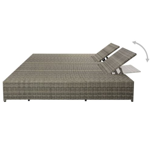 Double Sun Lounger with Cushion Poly Rattan Grey - Image 3