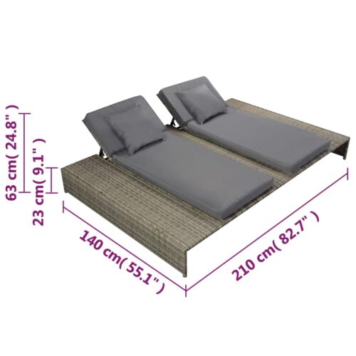 Double Sun Lounger with Cushion Poly Rattan Grey - Image 5