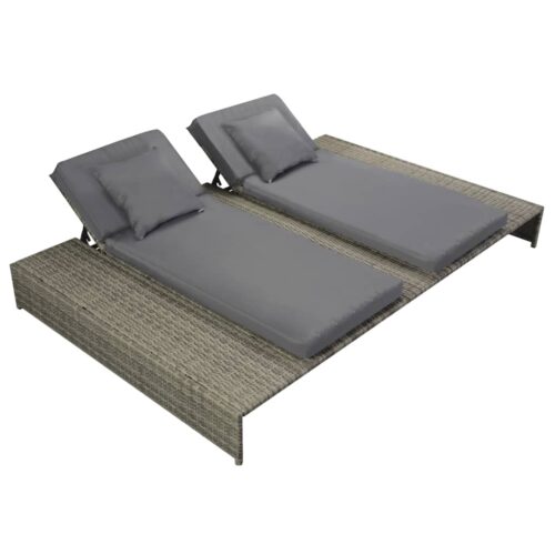 Double Sun Lounger with Cushion Poly Rattan Grey - Image 6
