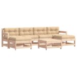 7-Piece Garden Lounge Set Pine Wood Outdoor Patio Sofa Furniture Cushions Beige