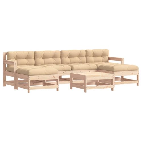 7-Piece Garden Lounge Set Pine Wood Outdoor Patio Sofa Furniture Cushions Beige