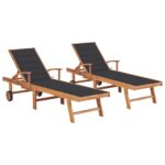 Sun Loungers 2pcs with Anthracite Cushion Solid Teak Wood