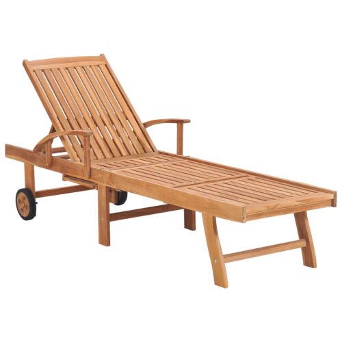 Sun Loungers 2pcs with Cream Cushion Solid Teak Wood - Image 2