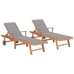 2x Outdoor Sun Loungers Patio Garden Recliner Pool Beach Lounge Chairs Teak Wood