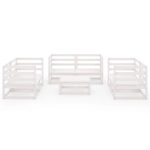 7-Piece Garden Lounge Set White Pine Wood Outdoor Patio Furniture - Image 3