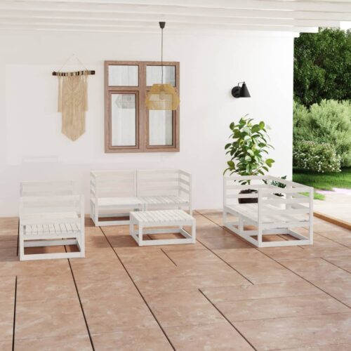 7-Piece Garden Lounge Set White Pine Wood Outdoor Patio Furniture - Image 10