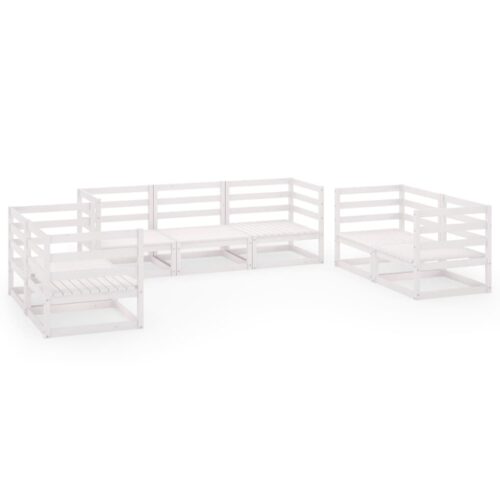 7-Piece Garden Lounge Set White Pine Wood Outdoor Patio Furniture