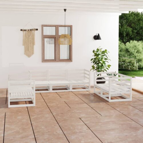 7-Piece Garden Lounge Set White Pine Wood Outdoor Patio Furniture - Image 10