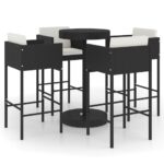 5-Piece Garden Bar Set with Cushions Poly Rattan Wicker Outdoor Patio Furniture Black