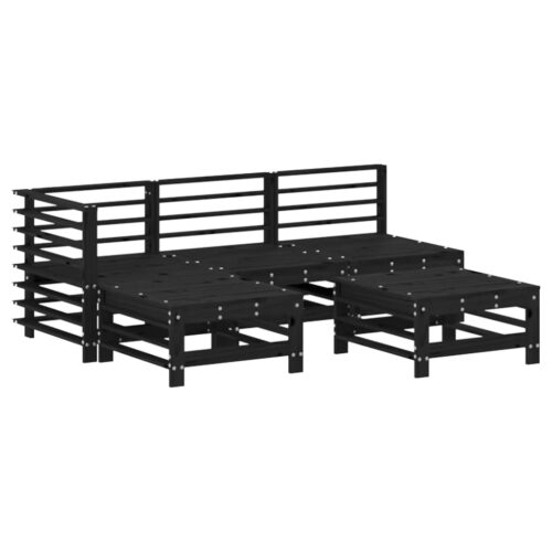 5-Piece Garden Lounge Set with Cushions Black Wood Timber Outdoor Patio Furniture - Image 3