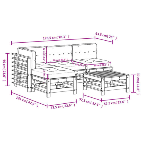 5-Piece Garden Lounge Set with Cushions Black Wood Timber Outdoor Patio Furniture - Image 9