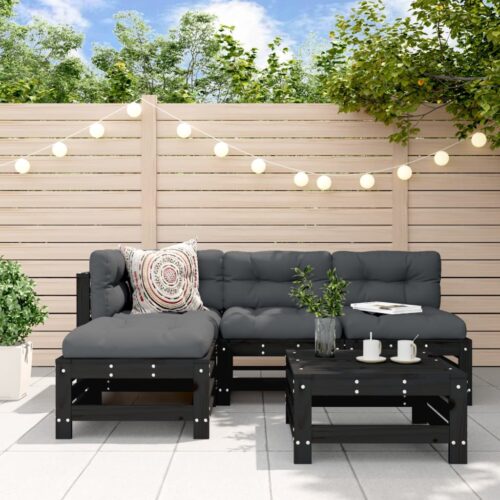 5-Piece Garden Lounge Set with Cushions Black Wood Timber Outdoor Patio Furniture - Image 10
