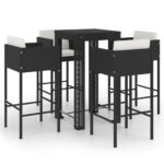 5-Piece Garden Bar Set with Cushions Poly Rattan Wicker Outdoor Patio Furniture Black