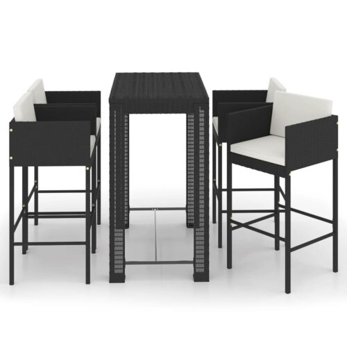 5-Piece Garden Bar Set with Cushions Poly Rattan Wicker Outdoor Patio Furniture Black