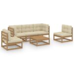 6-Piece Garden Lounge Set with Cushions Pine Wood Outdoor Patio Furniture