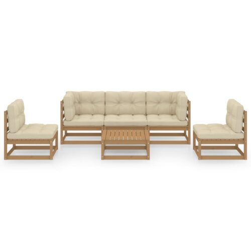 6-Piece Garden Lounge Set with Cushions Pine Wood Outdoor Patio Furniture - Image 3