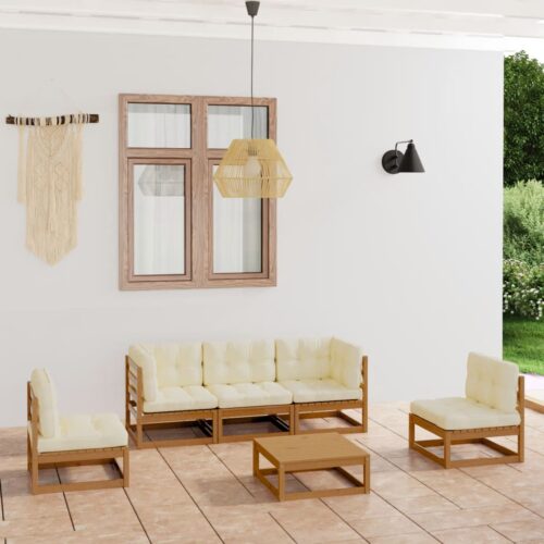 6-Piece Garden Lounge Set with Cushions Pine Wood Outdoor Patio Furniture - Image 12