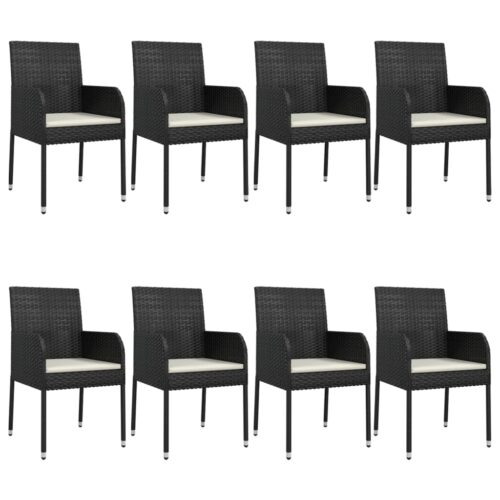9-Piece Garden Dining Set with Cushions Black Poly Rattan Wicker Outdoor Patio Furniture - Image 4