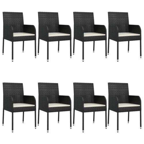9-Piece Garden Dining Set with Cushions Black Poly Rattan Wicker Outdoor Patio Furniture - Image 3