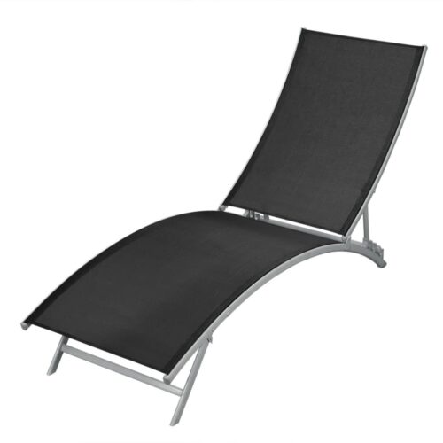 Outdoor Sun Lounger Garden Patio Pool Beach Steel Lounge Recliner Chair Black