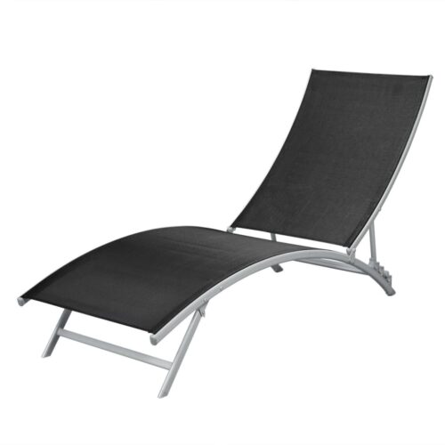 Outdoor Sun Lounger Garden Patio Pool Beach Steel Lounge Recliner Chair Black - Image 2