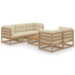6-Piece Garden Lounge Set with Cushions Pine Wood Outdoor Patio Furniture