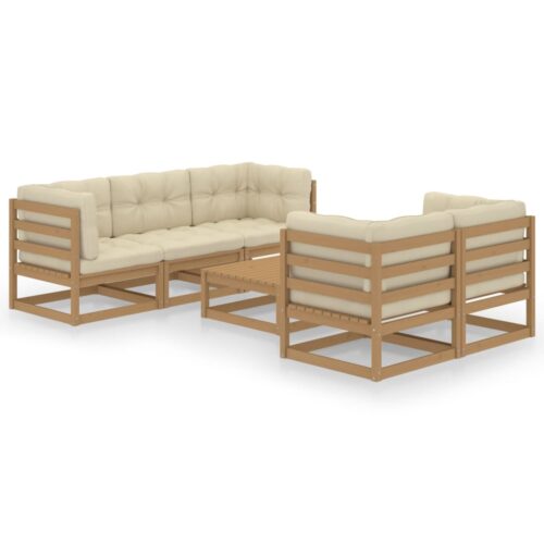 6-Piece Garden Lounge Set with Cushions Pine Wood Outdoor Patio Furniture - Image 12