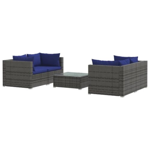5-Piece Garden Lounge Set with Cushions Poly Rattan Wicker Outdoor Patio Furniture Grey
