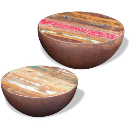 Two-Piece Bowl Shaped Coffee Table Set Solid Reclaimed Wood - Image 3