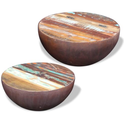 Two-Piece Bowl Shaped Coffee Table Set Solid Reclaimed Wood - Image 4