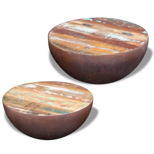 Two-Piece Bowl Shaped Coffee Table Set Solid Reclaimed Wood - Image 5