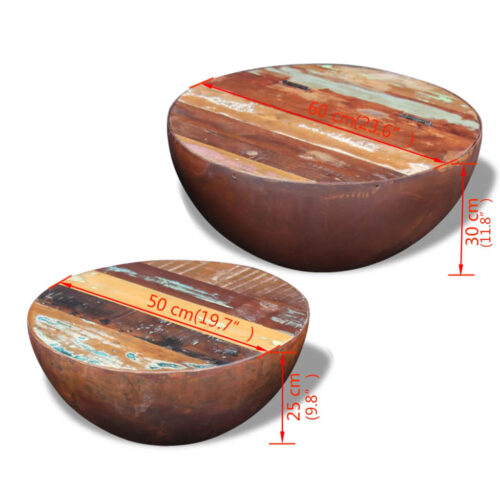 Two-Piece Bowl Shaped Coffee Table Set Solid Reclaimed Wood - Image 9