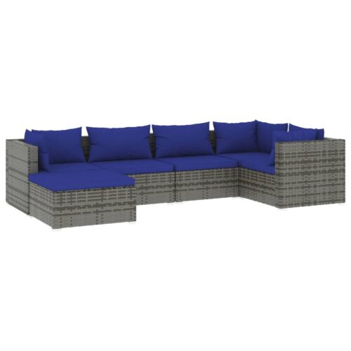 6-Piece Garden Lounge Set with Cushions Poly Rattan Wicker Outdoor Patio Furniture Grey