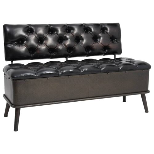 Storage Bench with Backrest 110cm Black Faux Leather