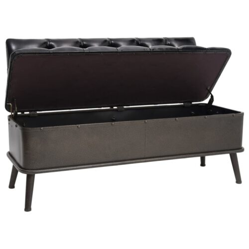 Storage Bench with Backrest 110cm Black Faux Leather - Image 2