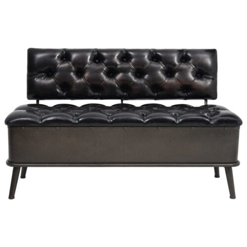 Storage Bench with Backrest 110cm Black Faux Leather - Image 3