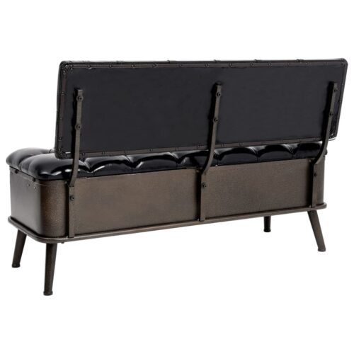 Storage Bench with Backrest 110cm Black Faux Leather - Image 5