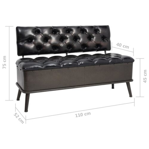 Storage Bench with Backrest 110cm Black Faux Leather - Image 9