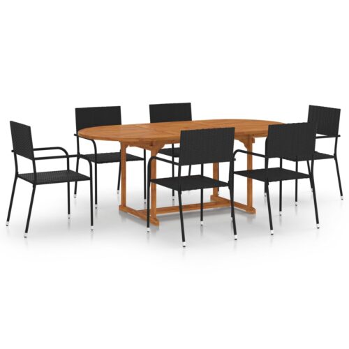 7-Piece Garden Dining Set Poly Rattan Wicker Outdoor Patio Furniture Black