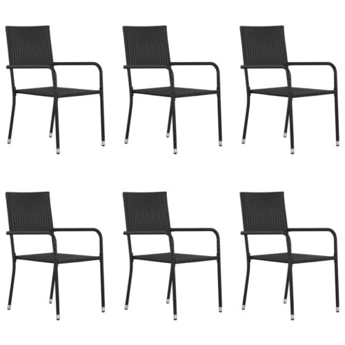 7-Piece Garden Dining Set Poly Rattan Wicker Outdoor Patio Furniture Black - Image 3